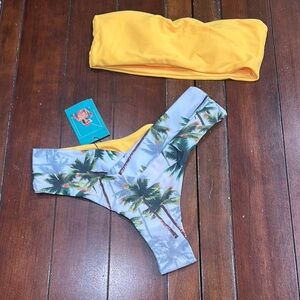Tropical Palm Swim Set - Yellow and Gray